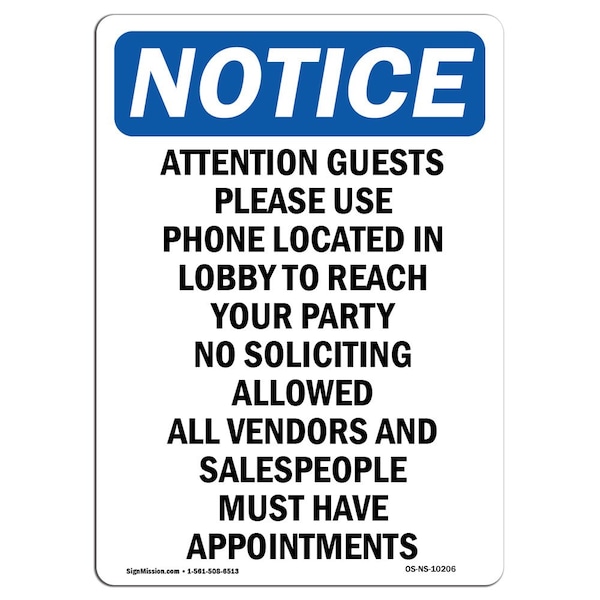 Safety Sign, OSHA Notice, 5" Height, Attention Guests Please Use Phone Sign, Portrait, 10PK